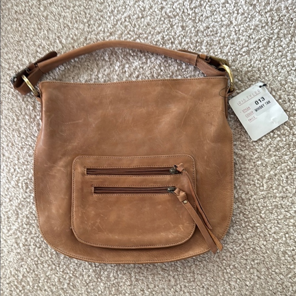 Tan Leather Shoulder Bag by Iris Tyler.